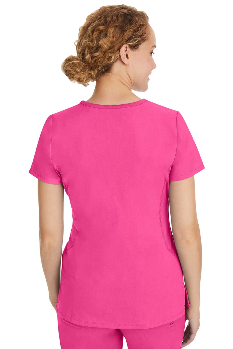 Healing Hands Women's Scrub Top V-Neck with 2 Pockets, 2-Way Stretch, and Yoga Knit Side Panels for Slim Fit - 2245, M, Shocking Pink - Image 2